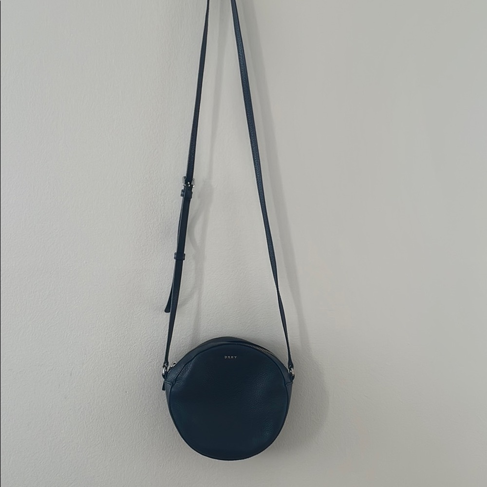 Dkny Blue Crossbody Bag with Circular Shape and Textured Surface